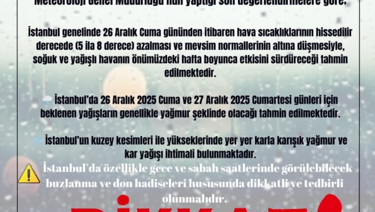 İstanbul Valiliği’nden Kar Uyarısı: Yüksek Kesimlerde Kar Yağışı Bekleniyor